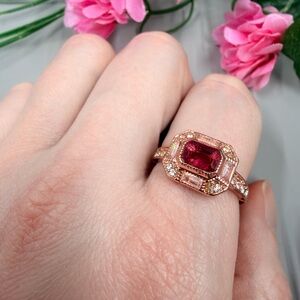 Rose Gold Plated Pink Genuine Crystal with Crystal Halo Cocktail Ring